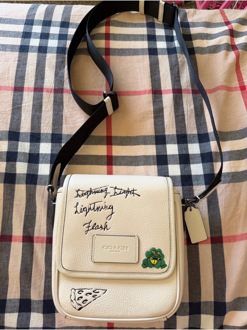 Coach White Pebbled Leather Crossbody with Embroidered Patches